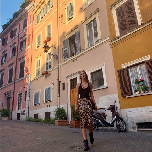 Leopard Midi Satin Effect Skirt - Picture 2 of 5